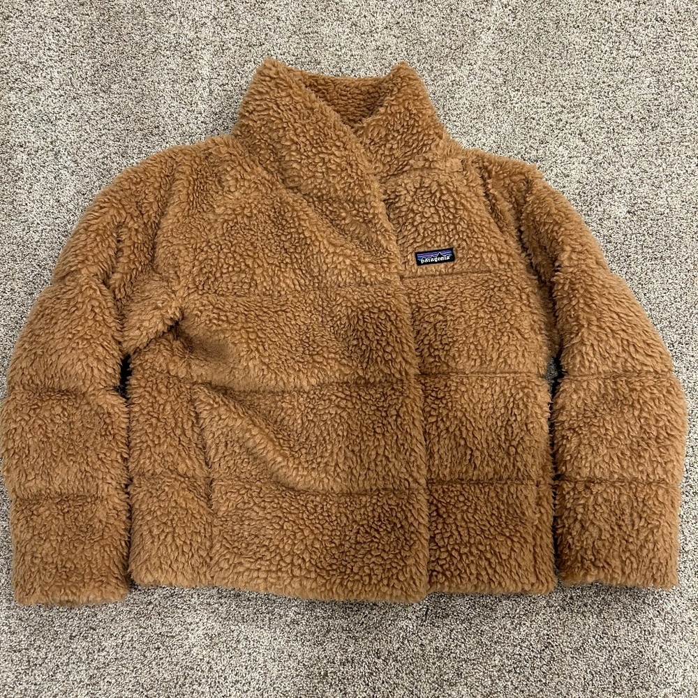 Patagonia Womens Recycled High Pile Fleece Down Jacket - Bearfoot Tan -Small-EUC